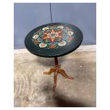 Vintage Hand-Painted Accent Table with Pedestal Base