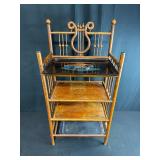Antique Lyre-Back Three-Tier Wooden Stand with Painted Loon Tray