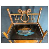 Antique Lyre-Back Three-Tier Wooden Stand with Painted Loon Tray