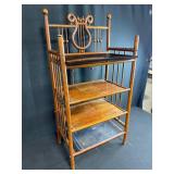 Antique Lyre-Back Three-Tier Wooden Stand with Painted Loon Tray