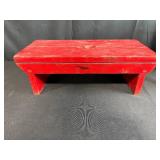 Pair of Vintage Red Wooden Foot Stools, One Hand-Painted Floral Design