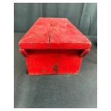 Pair of Vintage Red Wooden Foot Stools, One Hand-Painted Floral Design