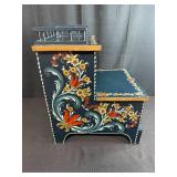 Hand-Painted Norwegian Rosemaling Step Stool with Drawer Signed Judy Dahl