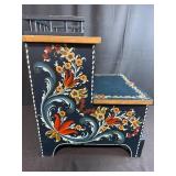 Hand-Painted Norwegian Rosemaling Step Stool with Drawer Signed Judy Dahl