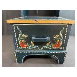 Hand-Painted Norwegian Rosemaling Step Stool with Drawer Signed Judy Dahl