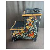 Hand-Painted Norwegian Rosemaling Step Stool with Drawer Signed Judy Dahl