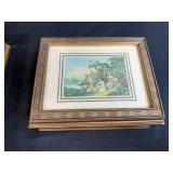 Set of 2 Vintage Decorative Wooden Boxes with Pastoral Scene Art