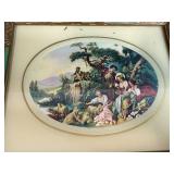 Set of 2 Vintage Decorative Wooden Boxes with Pastoral Scene Art