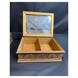 Set of 2 Vintage Decorative Wooden Boxes with Pastoral Scene Art