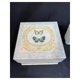 Decorative Butterfly Storage Box and Set of 5 White Woven Baskets with Small Shell Basket
