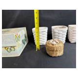 Decorative Butterfly Storage Box and Set of 5 White Woven Baskets with Small Shell Basket
