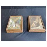 Pair of Vintage Decorative Wooden Jewelry Boxes with Classical Art Prints