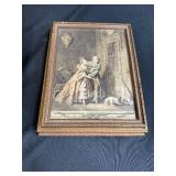 Pair of Vintage Decorative Wooden Jewelry Boxes with Classical Art Prints