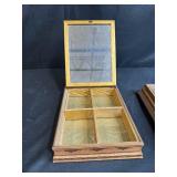 Pair of Vintage Decorative Wooden Jewelry Boxes with Classical Art Prints