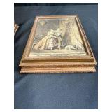 Pair of Vintage Decorative Wooden Jewelry Boxes with Classical Art Prints
