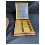 Pair of Vintage Decorative Wooden Jewelry Boxes with Classical Art Prints