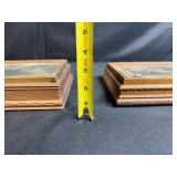 Pair of Vintage Decorative Wooden Jewelry Boxes with Classical Art Prints