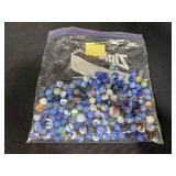 Collection of Assorted VTG Blue and Swirl Glass Marbles, Approx. 1.9 lbs
