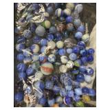 Collection of Assorted VTG Blue and Swirl Glass Marbles, Approx. 1.9 lbs