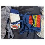 Collection of Vintage Kitchen Linens, Aprons, Holiday Towels, and Lace Trims