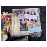 Collection of Vintage Kitchen Linens, Aprons, Holiday Towels, and Lace Trims