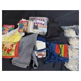 Collection of Vintage Kitchen Linens, Aprons, Holiday Towels, and Lace Trims