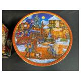 Collection of VTG Decorative Tins and Trinket Boxes with Blue Glass Cup