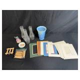 Assorted VTG Home Decor Inc Art Deco Ceramic Vase and Craft Lot with Vases, Ashtray, Figurine, and Picture Mats