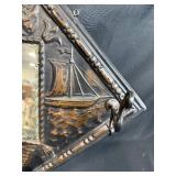 Pair of Vintage Embossed Tin Wall Mirrors with Patriotic Motifs