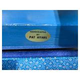 Handcrafted Blue Velvet Box by Pat Ayars, Mary Engelbreit Brooches, and Glass Trinket Dishes Set