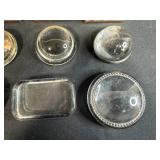 Handcrafted Blue Velvet Box by Pat Ayars, Mary Engelbreit Brooches, and Glass Trinket Dishes Set