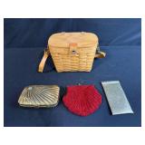 Vintage Basket Purse with 3 Assorted Vintage Clutches