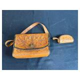 Tooled Leather Floral Handbag with Matching Coin Purse