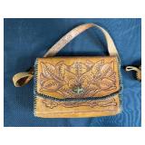 Tooled Leather Floral Handbag with Matching Coin Purse