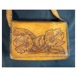 Tooled Leather Floral Handbag with Matching Coin Purse