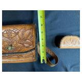 Tooled Leather Floral Handbag with Matching Coin Purse