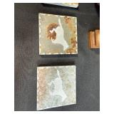 Art Pottery Vase, Carved Figurine, and Set of 4 Animal Slate Coasters