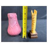 Art Pottery Vase, Carved Figurine, and Set of 4 Animal Slate Coasters