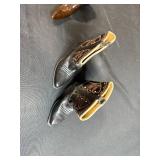 Collection of 3 Vintage Miniature Shoes and Boots Including Ceramic and Wood Clogs