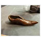 Collection of 3 Vintage Miniature Shoes and Boots Including Ceramic and Wood Clogs