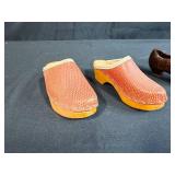 Collection of 3 Vintage Miniature Shoes and Boots Including Ceramic and Wood Clogs