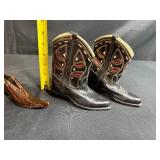 Collection of 3 Vintage Miniature Shoes and Boots Including Ceramic and Wood Clogs