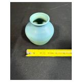 Handmade Blue Signed Pottery Vase, 5 Inch Tall
