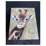 Picnic Basket Set with Black Speckled Dishes, Red Napkins, and Giraffe Art