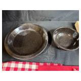 Picnic Basket Set with Black Speckled Dishes, Red Napkins, and Giraffe Art