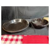 Picnic Basket Set with Black Speckled Dishes, Red Napkins, and Giraffe Art