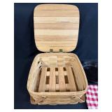 Picnic Basket Set with Black Speckled Dishes, Red Napkins, and Giraffe Art