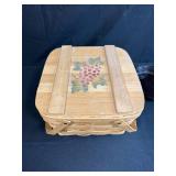 Picnic Basket Set with Black Speckled Dishes, Red Napkins, and Giraffe Art