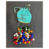 Collection of Vintage Marbles in Suede Drawstring Bags