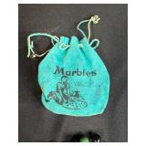 Collection of Vintage Marbles in Suede Drawstring Bags